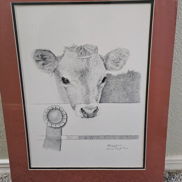 Karen Boyd Cow Calf Limited Edition Print Signed Numbered 3/100 - Picture 3 of 7